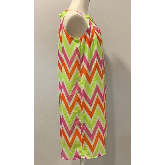 Chevron Print Sleeveless Halter Dress Green Pink Orange By Tacera Size Small NWT - Picture 8 of 16